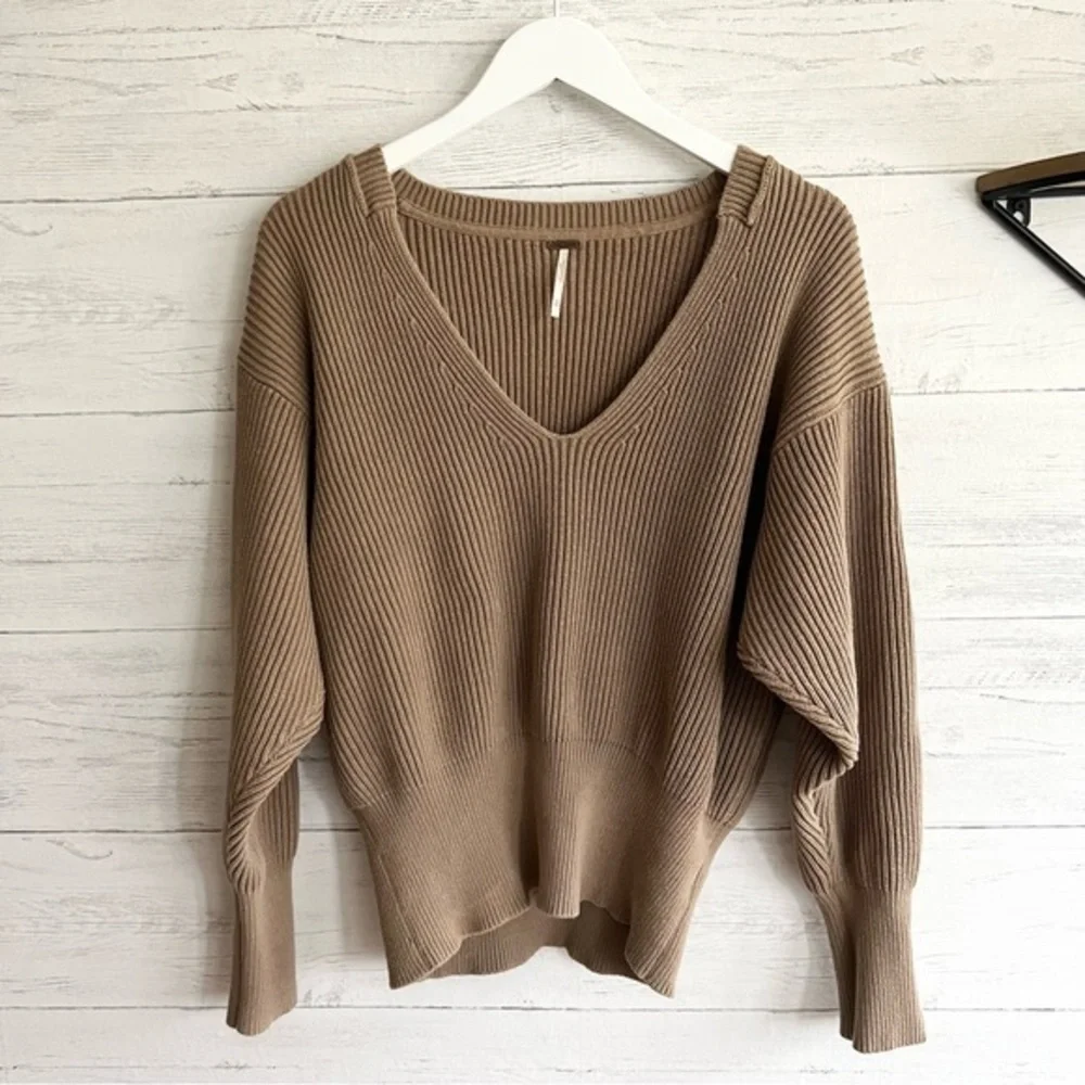 Free People Allure Taupe V-neck Sweater